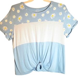 No Boundaries women's XL floral/striped tie front pullover top. 5038